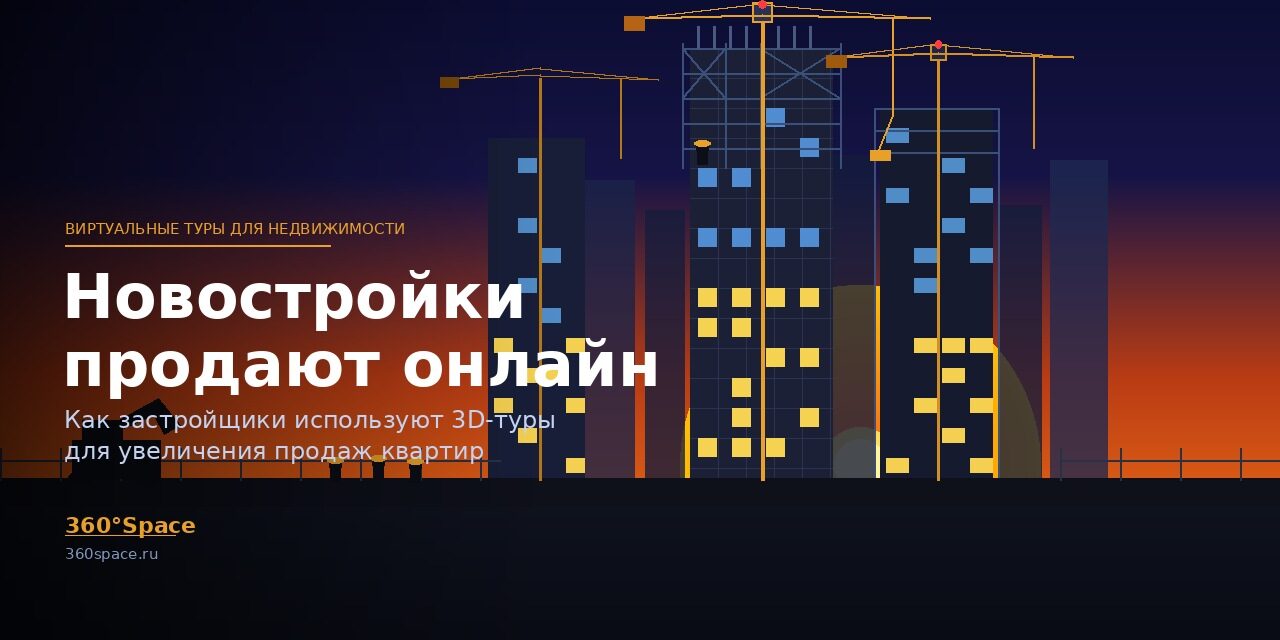 Стройка жилого комплекса с кранами на закате